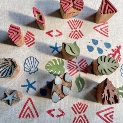 Handcarved Wooden Block Printing Stamps for Fabric, Clay, Pottery & Scrapbooking | Indian Craft Stamp Set