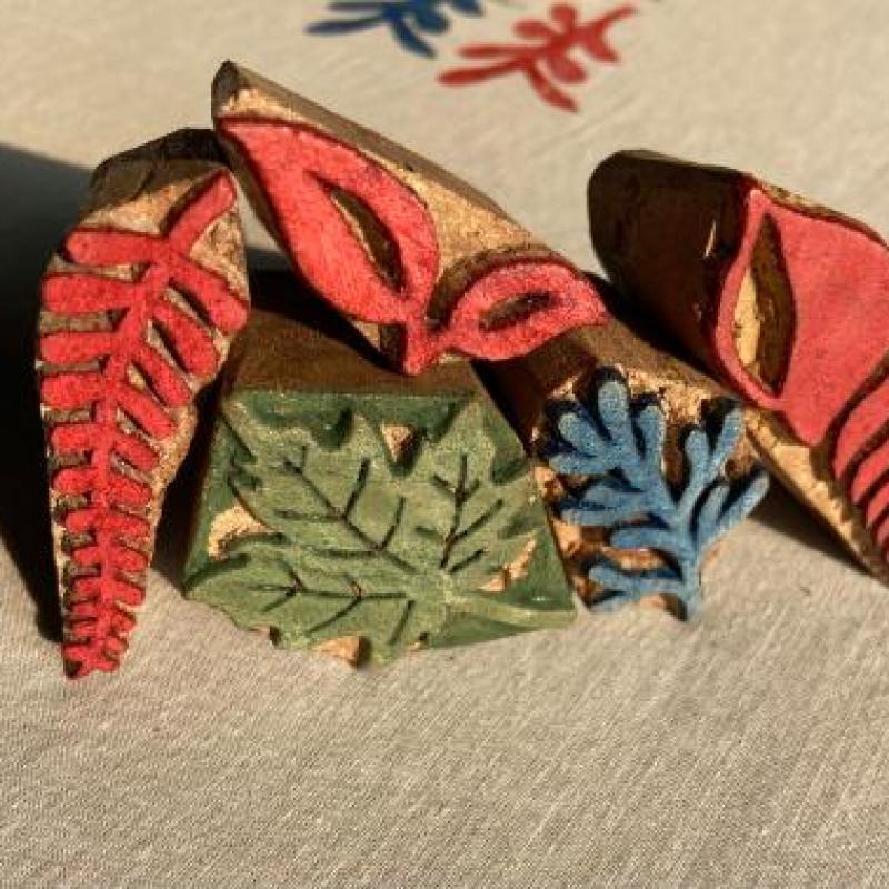 Hand-Carved Wooden Block Printing Stamps Set | Leaf & Botanical Pattern Stamps