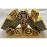 Handcarved Wooden Printing Blocks Set | Floral, Circular & Geometric Stamps for Fabric, Clay, Paper & Textile Printing – 12 Blocks