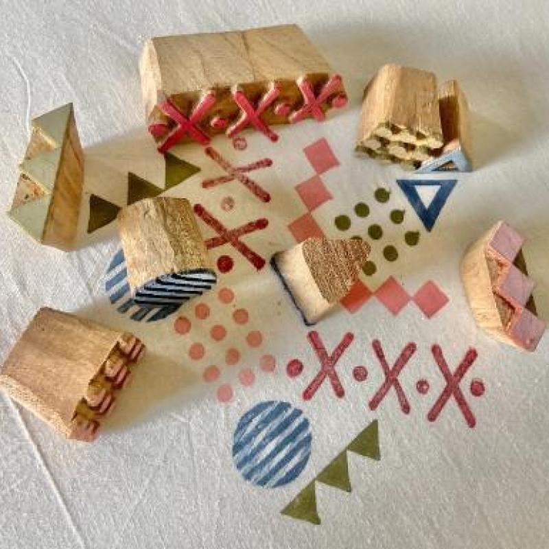 Handcarved Mixed-Shape Stamp Bundle | Artisan Wood Blocks for Modern Textile Printing & Pottery