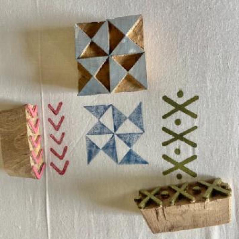 Geometric Wooden Block Stamp Set | Handcarved Indian Printing Blocks for Fabric, Clay & Paper Crafts