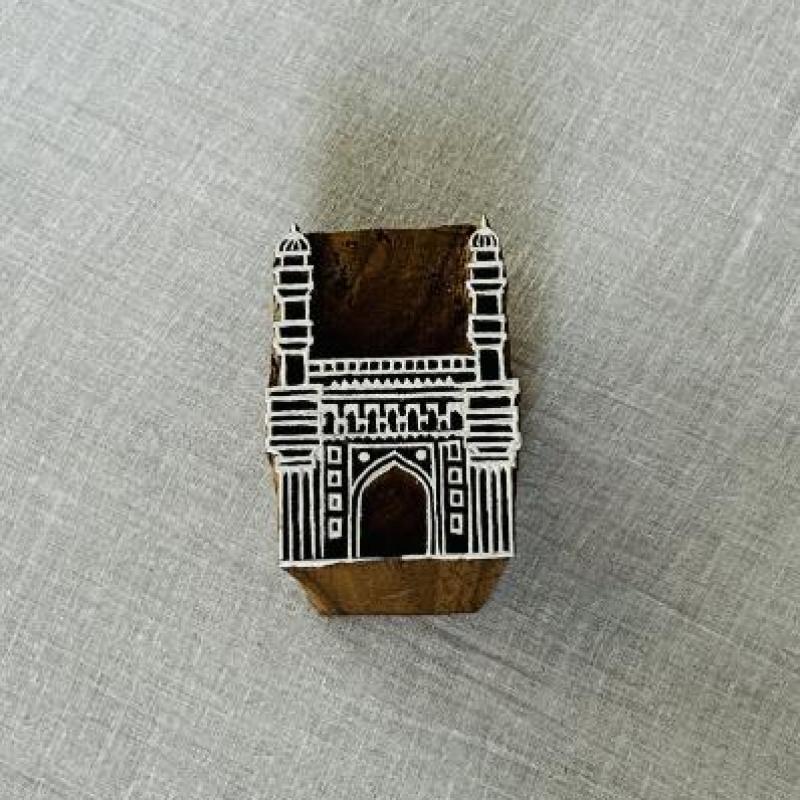 Charminar Wooden Printing Block | Hand-Carved Landmark Stamp Textile & Paper Craft