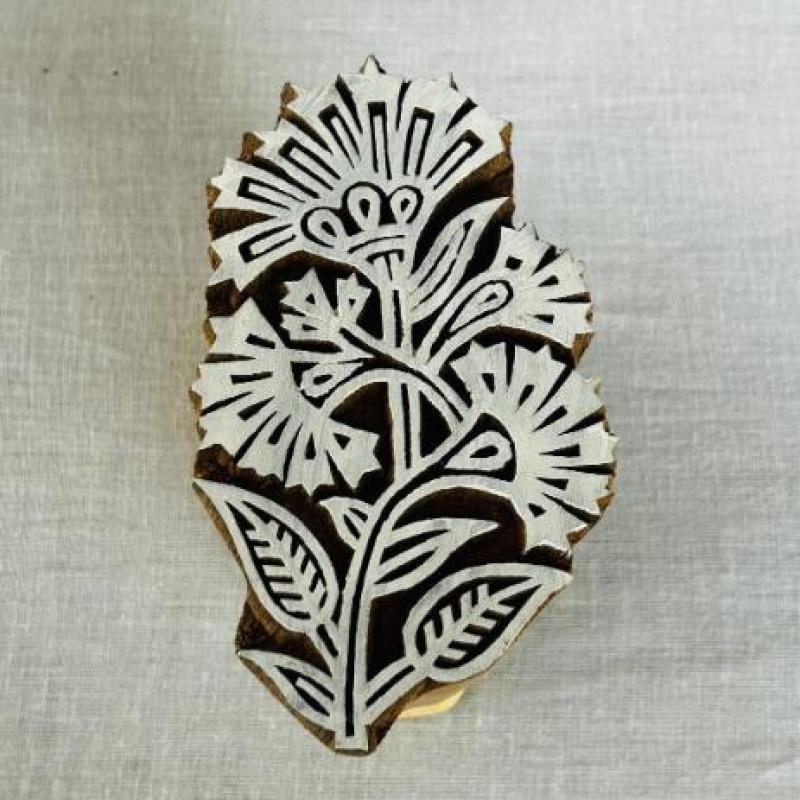 Bold Botanical Wooden Printing Block | Hand-Carved Indian Floral Stamp for Textile & Paper Crafts