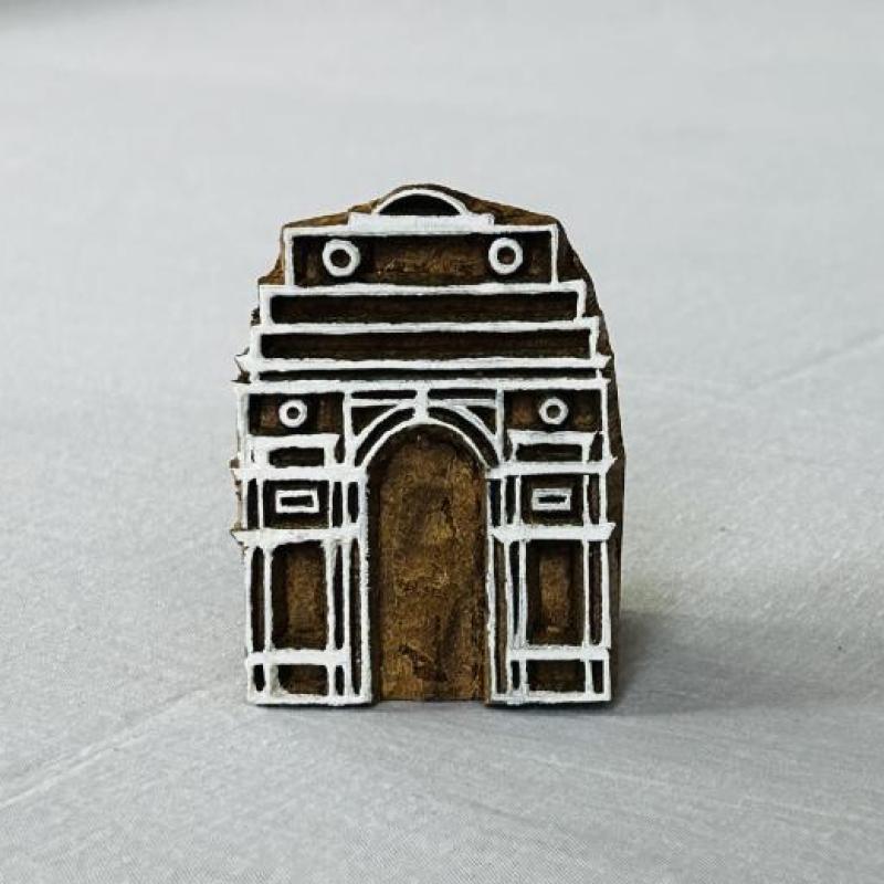 India Gate Monument Block Print Stamp | Architectural Hand-Carved Wood Block for Fabric, Clay, Paper |Custom Landmark Stamps