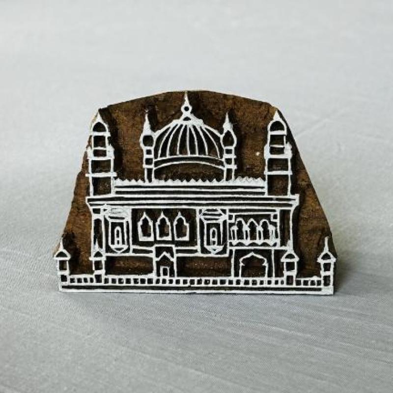 Mosque Landmark Wooden Printing Block | Handcarved Indian Wood Stamp for Textile, Clay, and Paper | Islamic Architecture Stamp
