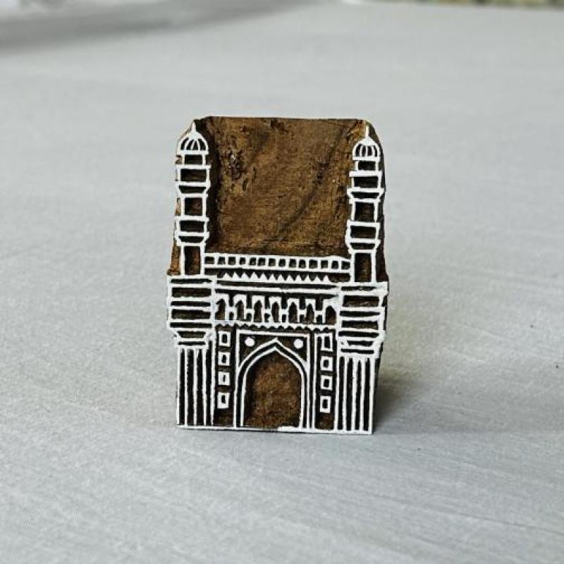 Charminar Wooden Printing Block | Hand-Carved Landmark Stamp Textile & Paper Craft