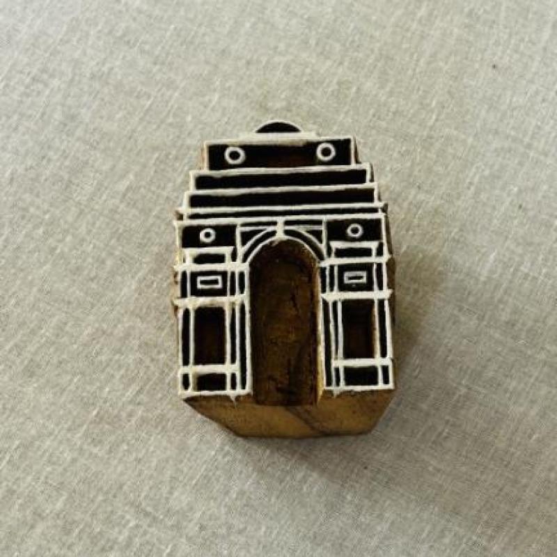 India Gate Monument Block Print Stamp | Architectural Hand-Carved Wood Block for Fabric, Clay, Paper |Custom Landmark Stamps