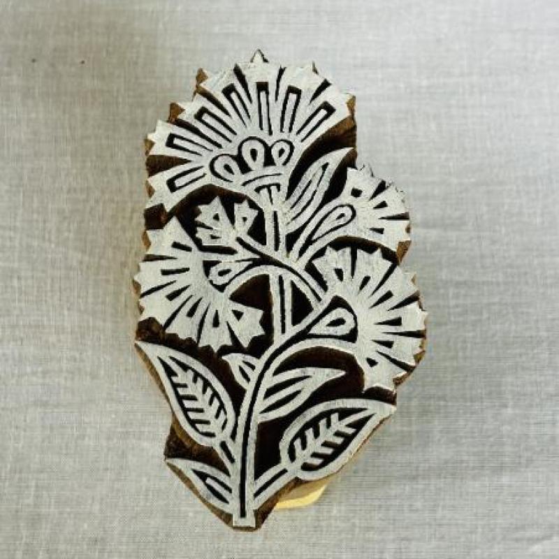 Bold Botanical Wooden Printing Block | Hand-Carved Indian Floral Stamp for Textile & Paper Crafts