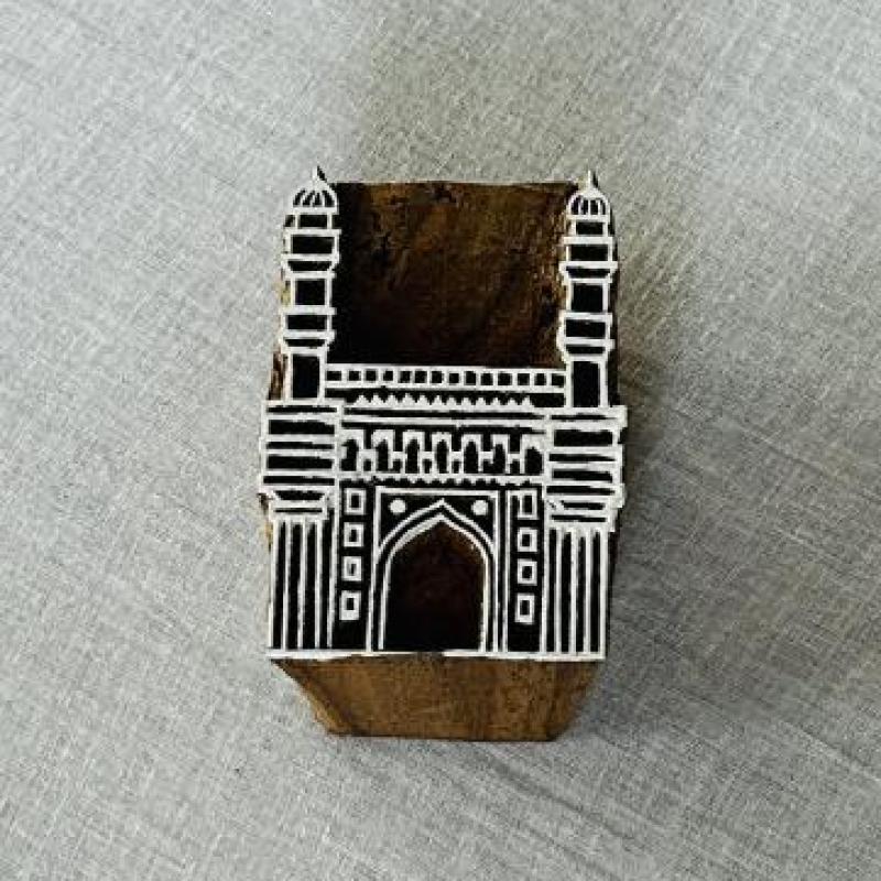 Charminar Wooden Printing Block | Hand-Carved Landmark Stamp Textile & Paper Craft