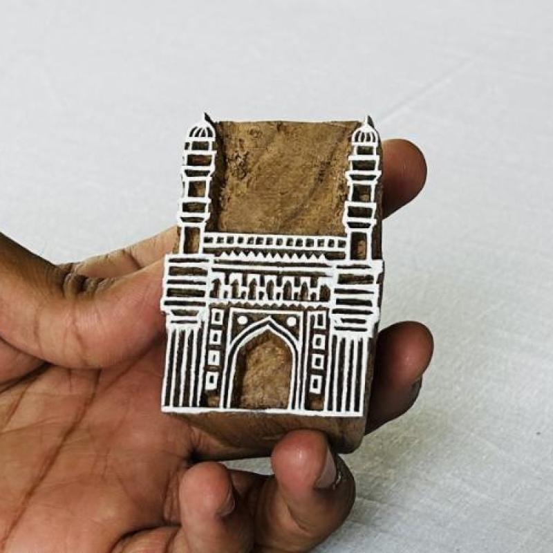 Charminar Wooden Printing Block | Hand-Carved Landmark Stamp Textile & Paper Craft