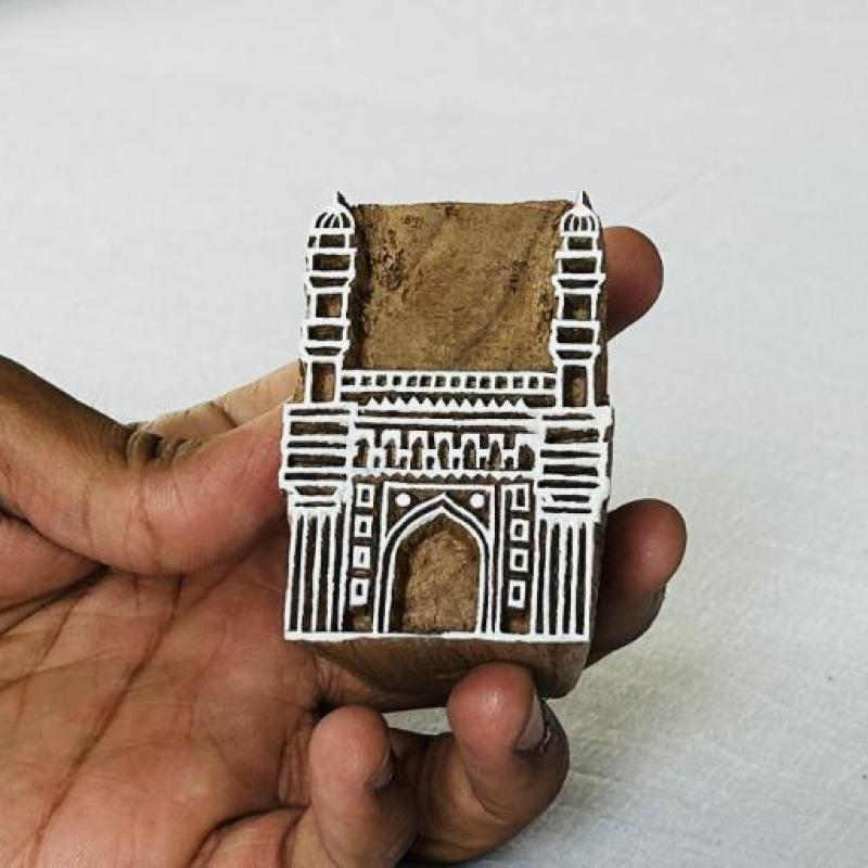 Charminar Wooden Printing Block | Hand-Carved Landmark Stamp Textile & Paper Craft