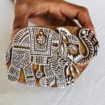 Elephant Design Wooden Block Print Stamp | Indian Textile Printing Block for Fabric, Paper & Clay