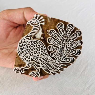 Hand-Carved Wooden Block Stamp – Peacock Design | Indian Printing Block for Fabric, Clay, Paper & DIY Crafts | Ethnic Art Stamp