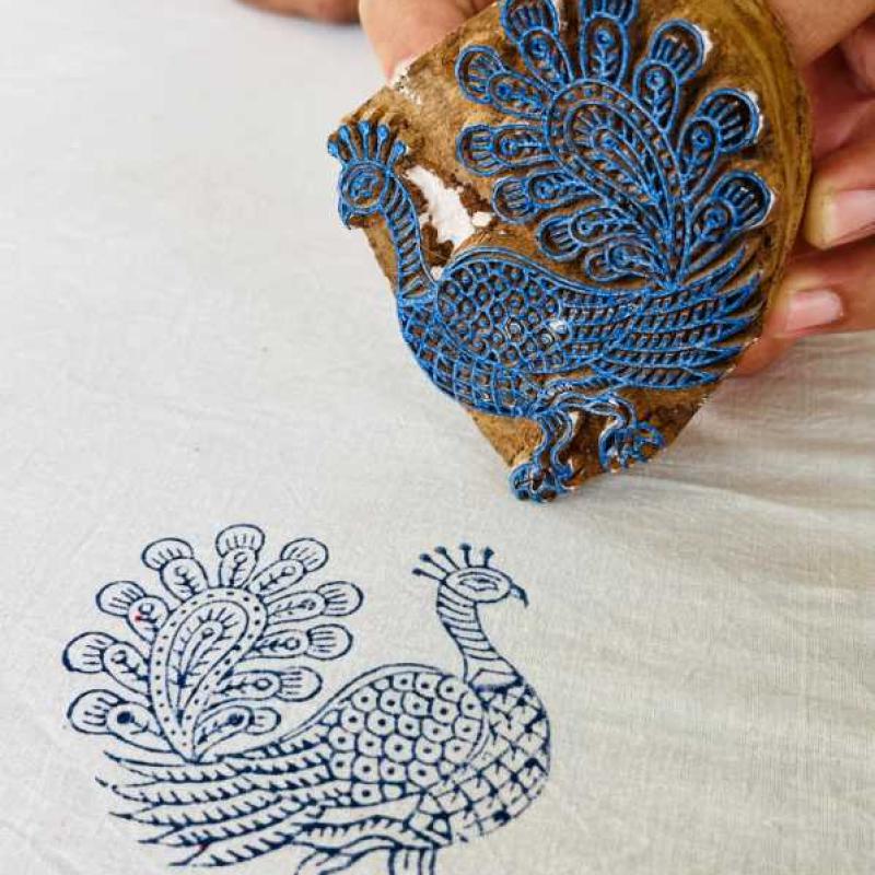 Hand-Carved Wooden Block Stamp – Peacock Design | Indian Printing Block for Fabric, Clay, Paper & DIY Crafts | Ethnic Art Stamp