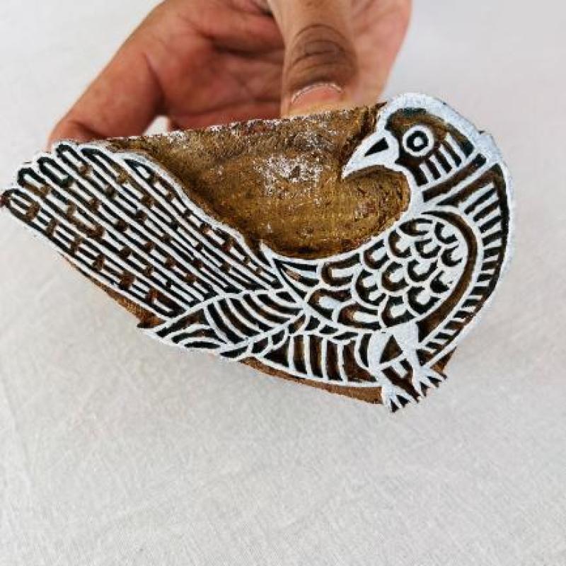 Wooden Block Printing Bird Design Hand carved Stamp for Fabric, Clay & Paper | Indian Hand Block for DIY Crafts Textile