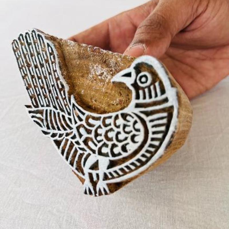 Wooden Block Printing Bird Design Hand carved Stamp for Fabric, Clay & Paper | Indian Hand Block for DIY Crafts Textile