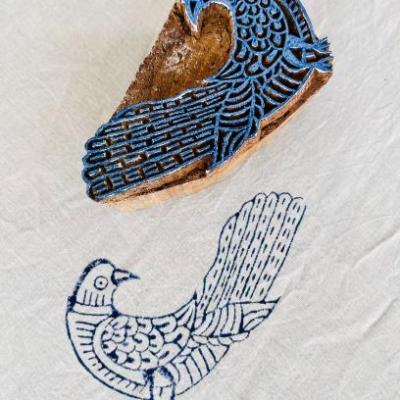 Wooden Block Printing Bird Design Hand carved Stamp for Fabric, Clay & Paper | Indian Hand Block for DIY Crafts Textile