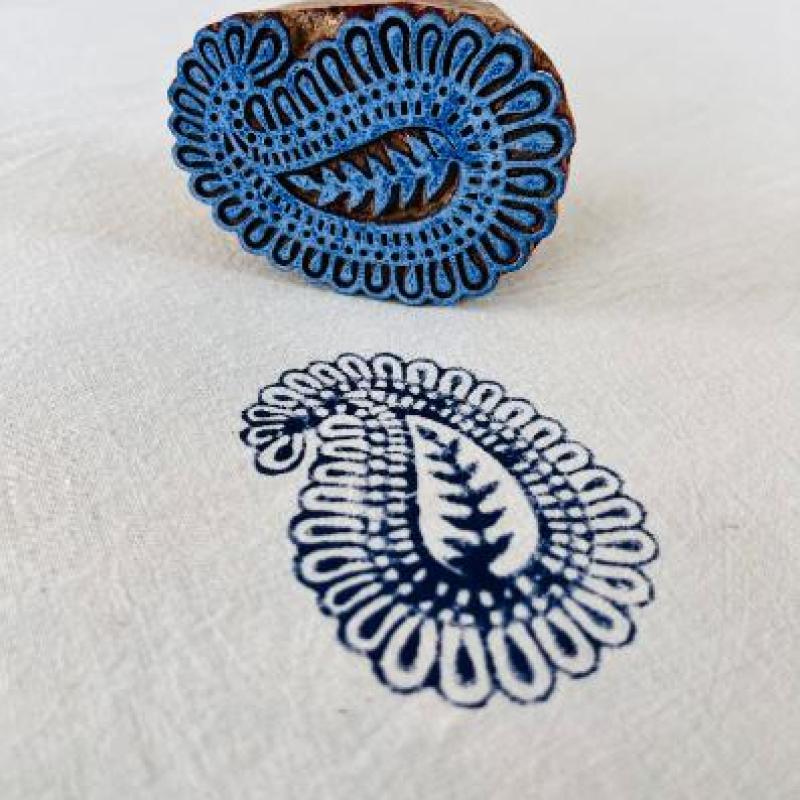 Paisley Mandala Wooden Block Stamp | Indian Hand-Carved Stamp for Fabric Printing, Pottery, Journals & Crafts | Floral Boho Design