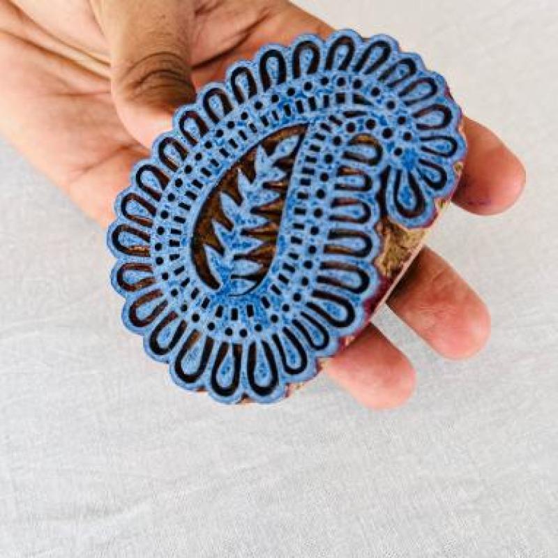 Paisley Mandala Wooden Block Stamp | Indian Hand-Carved Stamp for Fabric Printing, Pottery, Journals & Crafts | Floral Boho Design