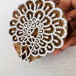 Peacock Feather Burst Wooden Block Stamp for Fabric, Pottery & Crafts | Folk Art Boho Design