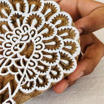 Peacock Feather Burst Wooden Block Stamp | Hand-Carved Indian Wood Stamp for Fabric, Pottery & Crafts | Folk Art Boho Design