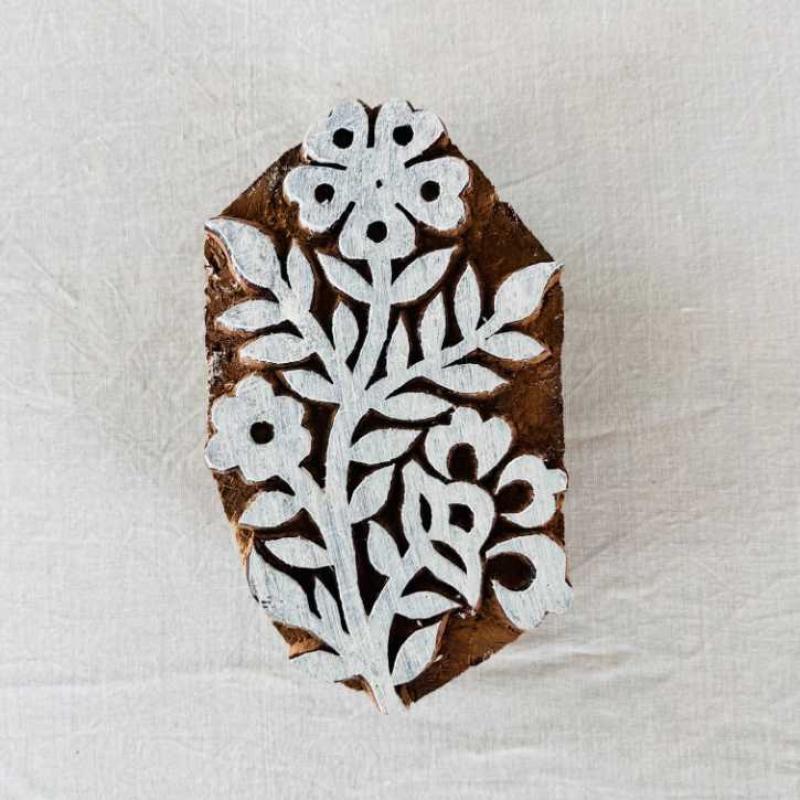 Floral Vine Wooden Block Stamp | Hand-Carved Sheesham Wood Printing Stamp for Fabric, Paper & Clay | Botanical Design