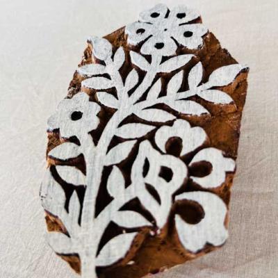 Floral Vine Wooden Block Stamp | Hand-Carved Sheesham Wood Printing Stamp for Fabric, Paper & Clay | Botanical Design