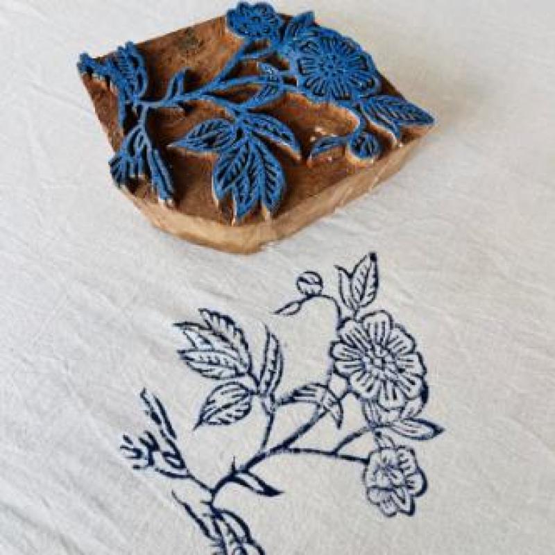 Floral Vine Wooden Block Stamp | Hand-Carved Sheesham Wood Print Block | Indian Wood Stamp for Fabric, Paper & Pottery