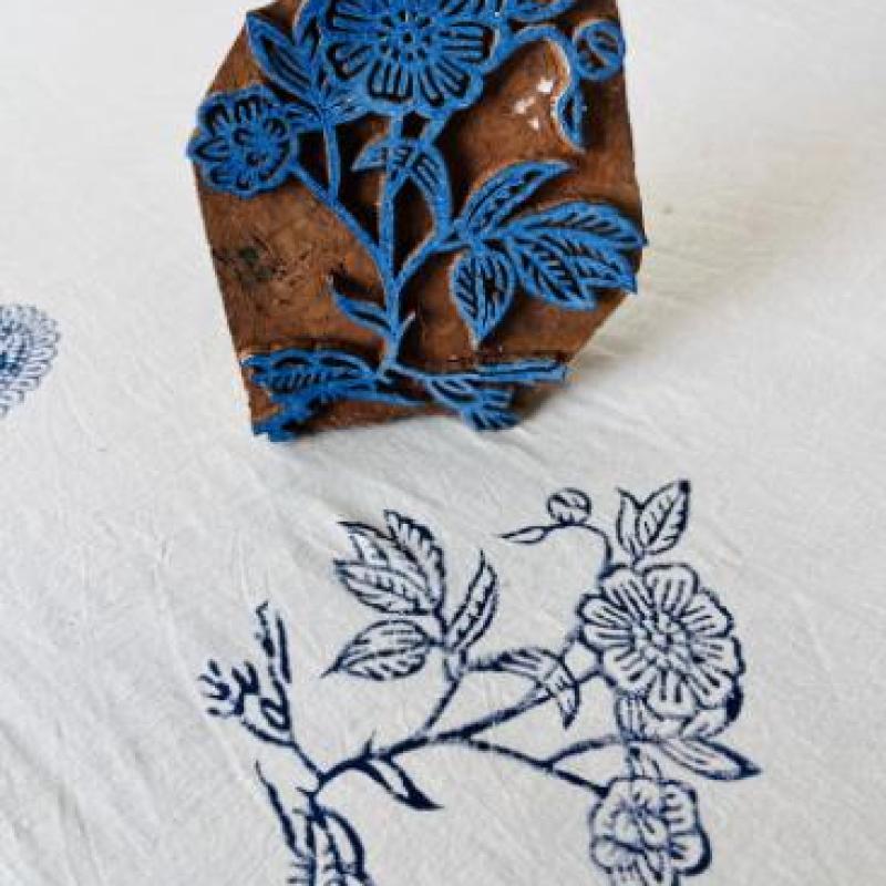 Floral Vine Wooden Block Stamp | Hand-Carved Sheesham Wood Print Block | Indian Wood Stamp for Fabric, Paper & Pottery