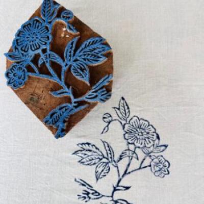 Floral Vine Wooden Block Stamp | Hand-Carved Sheesham Wood Print Block | Indian Wood Stamp for Fabric, Paper & Pottery