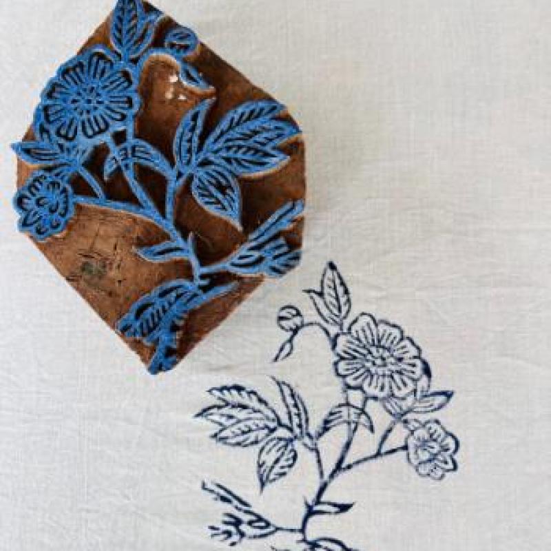 Floral Vine Wooden Block Stamp | Hand-Carved Sheesham Wood Print Block | Indian Wood Stamp for Fabric, Paper & Pottery