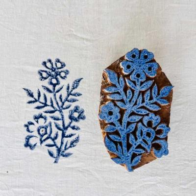 Floral Vine Wooden Block Stamp | Hand-Carved Sheesham Wood Printing Stamp for Fabric, Paper & Clay | Botanical Design