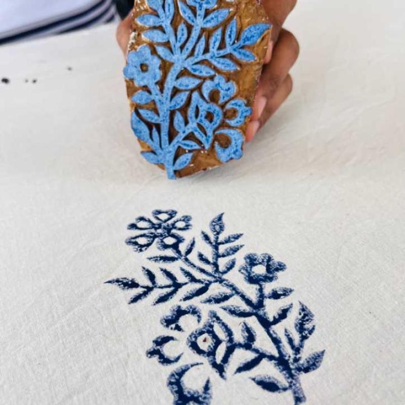 Floral Vine Wooden Block Stamp | Hand-Carved Sheesham Wood Printing Stamp for Fabric, Paper & Clay | Botanical Design