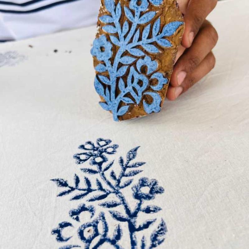 Floral Vine Wooden Block Stamp | Hand-Carved Sheesham Wood Printing Stamp for Fabric, Paper & Clay | Botanical Design
