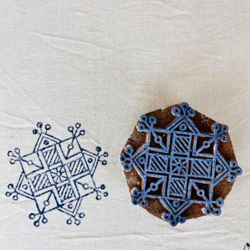 Geometric Mandala Wood Block Stamp | Hand-Carved Sheesham Printing Block for Fabric & Clay | Indian Tribal Design Stamp