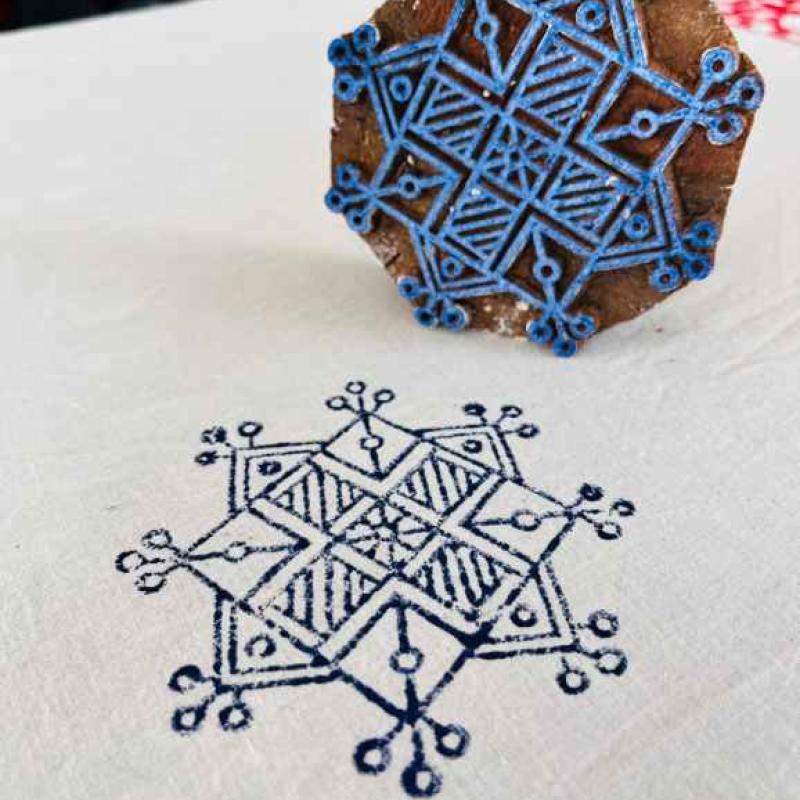 Geometric Mandala Wood Block Stamp | Hand-Carved Sheesham Printing Block for Fabric & Clay | Indian Tribal Design Stamp