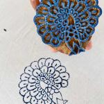 Peacock Feather Burst Wooden Block Stamp for Fabric, Pottery & Crafts | Folk Art Boho Design