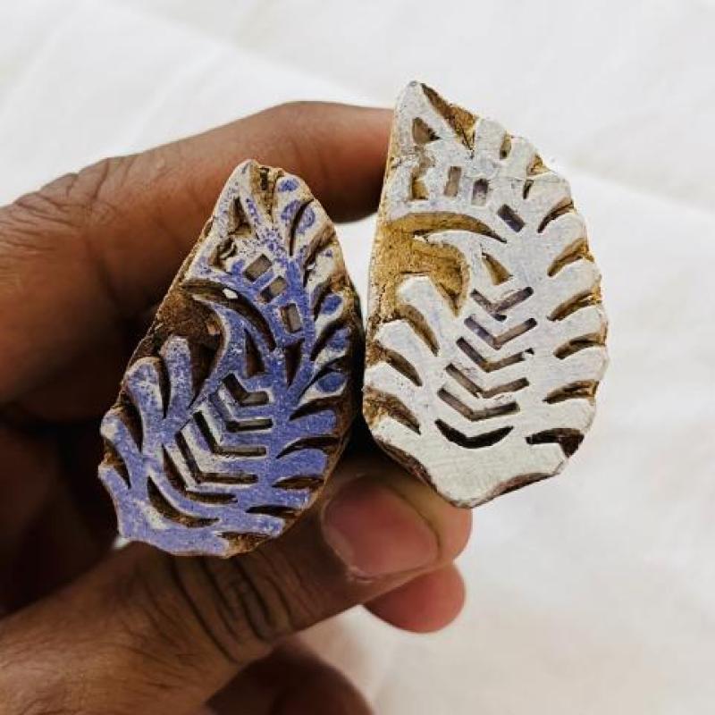 Handcrafted Wood Block Stamp Set Indian Hand-Carved Leaf Pattern Stamps Textile Printing, Clay, Chhaape Block Printing Supplies