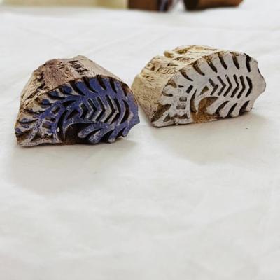 Handcrafted Wood Block Stamp Set Indian Hand-Carved Leaf Pattern Stamps Textile Printing, Clay, Chhaape Block Printing Supplies