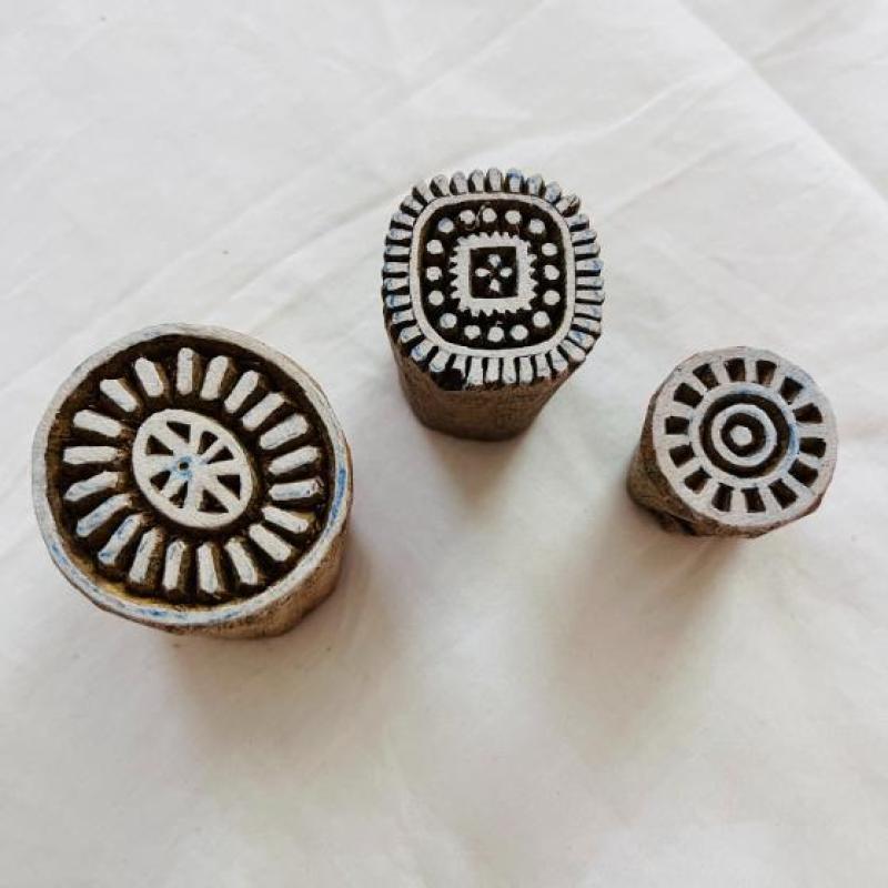 Set of 24 Wooden Block Stamps | Indian Hand-Carved Printing Blocks by | Textile, Pottery, Paper & Fabric | Boho Folk Art DIY Craft Tools
