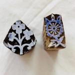 Set of 2 Floral Wood Block Stamps | Hand-Carved Indian Wooden Printing Blocks | Chhaape Botanical Stamps for Fabric, Clay & Craft Projects