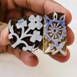 Set of 2 Floral Wood Block Stamps | Hand-Carved Indian Wooden Printing Blocks | Chhaape Botanical Stamps for Fabric, Clay & Craft Projects
