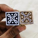 Set of 2 Square Wood Block Stamps | Mini Geometric Pattern Printing Blocks | Hand-Carved Indian Wooden Stamps by Chhaape for Fabric, Crafts