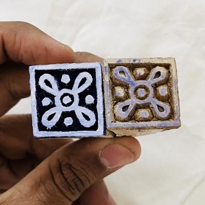 Set of 2 Square Wood Block Stamps | Mini Geometric Pattern Printing Blocks | Hand-Carved Indian Wooden Stamps by Chhaape for Fabric, Crafts