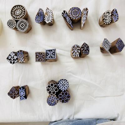 Set of 24 Wooden Block Stamps | Indian Hand-Carved Printing Blocks by | Textile, Pottery, Paper & Fabric | Boho Folk Art DIY Craft Tools