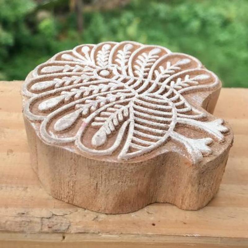 Handmade Wooden Printing Block – Peacock Design Stamp for Fabric, Clay, Paper & Textile Printing