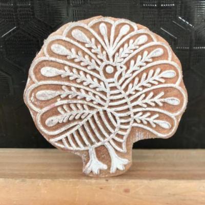Handmade Wooden Printing Block – Peacock Design Stamp for Fabric, Clay, Paper & Textile Printing