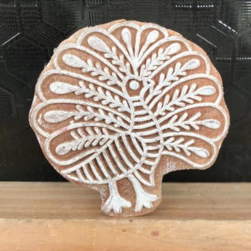 Handmade Wooden Printing Block – Peacock Design Stamp for Fabric, Clay, Paper & Textile Printing