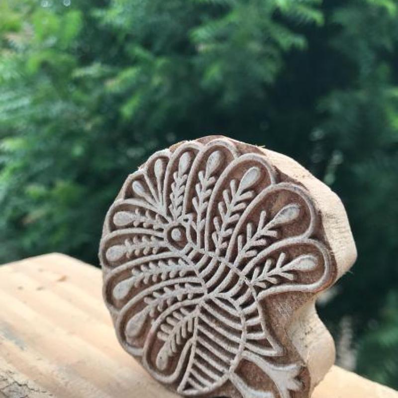 Handmade Wooden Printing Block – Peacock Design Stamp for Fabric, Clay, Paper & Textile Printing