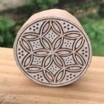 Handmade Wooden Printing Block – Round Geometric Floral Stamp for Fabric, Clay, Paper & Textile Printing